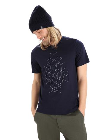 Midnight Navy Icebreaker Merino Tech Lite II Short Sleeve Snowflake Men's T Shirts | AU 1203OKIR